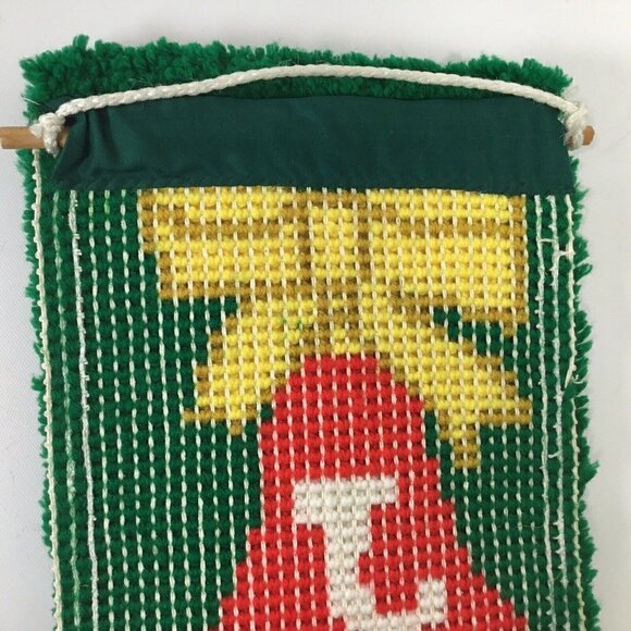 Vtg Latch Hook JOY Wall Hanging Christmas Bells Bell Pull Finished Completed Rug - Picture 7 of 7